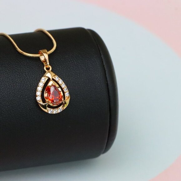 "Red Pear-Shaped Pendant with Gold Finish and Dazzling Accents, XPPT1802 - Picture 6 of 13